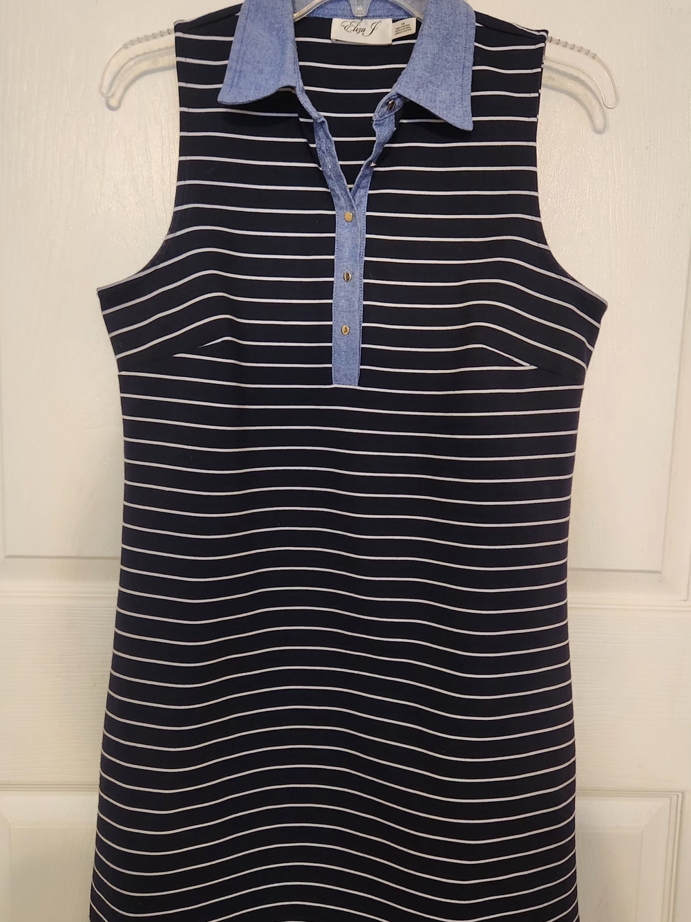 Eliza J Navy & White Striped Denim Collar Sleeveless Dress / Size 10
